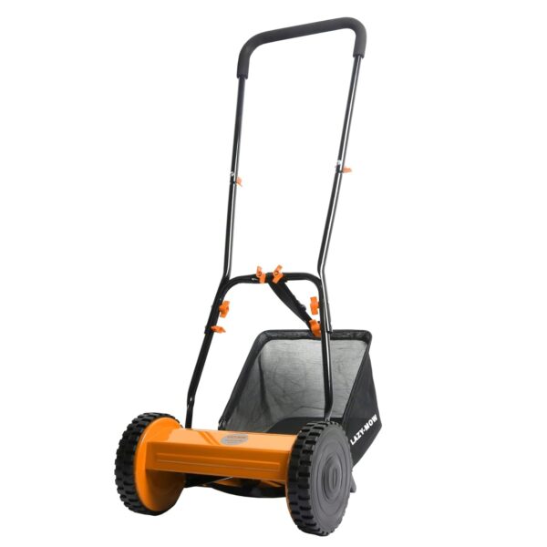 Push Along Lawnmower - Lightweight 6kg - Four Cutting Heights 16mm to 40mm - Rear Roller for Stripes - 300mm Heavy Duty Steel Blades - 18L Collection Box