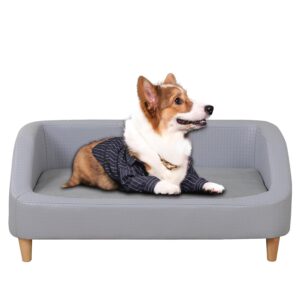 PWTJ Luxury Pet Sofa Bed for Medium-Large Dogs & Cats, 3-Sided Bolster Design with Removable Cushion & Wooden Legs, Comfortable Pet Furniture for Indoor Use (Grey)