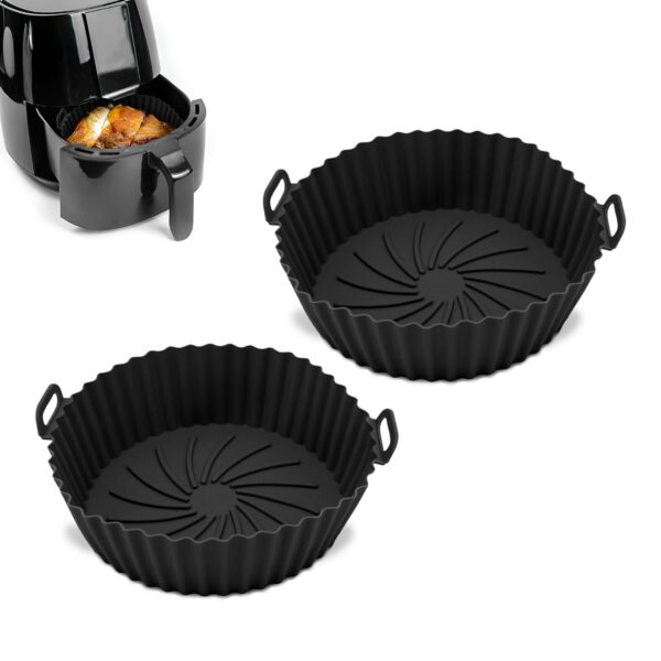 Q Lines® Silicone Air Fryer Liner Round - 2 Pack Reusable Heat-Resistant Pot - Replacement for Disposable Parchment Paper Liners, Greaseproof Kitchen Accessories, Compatible...