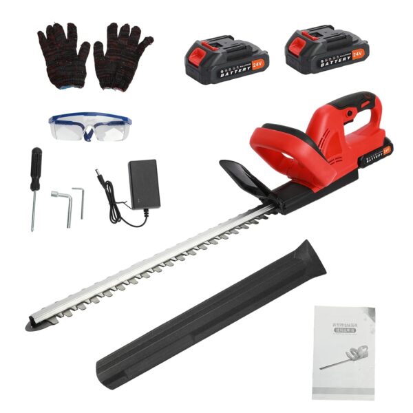 qofezuey 21V Cordless Hedge Trimmer, 800W Electric Hedge Trimmer, Handheld Hedge Cutter, Bush Trimmer, Grass Shrub Trimmer with 2 Rechargeable Batteries and 1 Charger Red