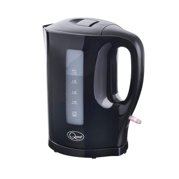 Quest 1.7 Litre Electric Kettle/Black/Cord Storage/Water Level Indicator/BPA Free/Automatic Cut-Off/Student Essentials for University