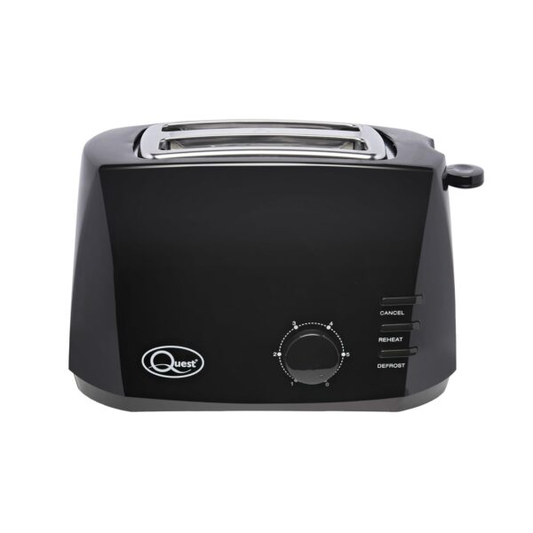 Quest 2 Slice Toasters with Extra Wide Slots / 6 Browning Levels/Reheat & Defrost/Crumb Tray & Cord Storage / 800W (Black)