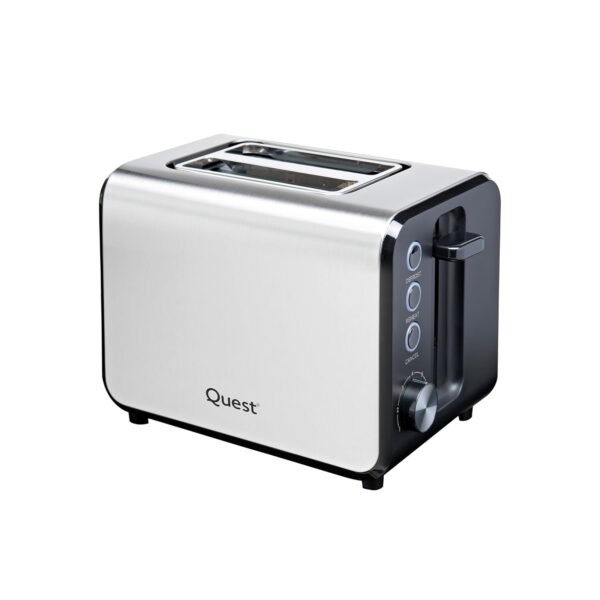 Quest 34579 2 Slice Toaster with Extra Wide Slots / 7 Browning Levels/Reheat & Defrost/Crumb Tray & Cord Storage / 950W / Sleek Stainless Steel Design