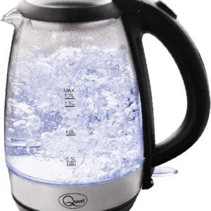 Quest 36890 Fast Boil Glass Kettle / 1.7 Litre Capacity – 7 Cups/Strix Controller/Spout Filter/Overheat Protection/Durable Glass with Water Level Indicators / 3000W