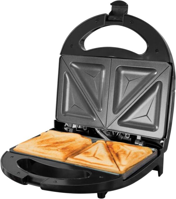 Quest Toastie Maker Sandwich Toaster Black/Easy Clean Non Stick Plates/Cool Touch Handle/750W/35129