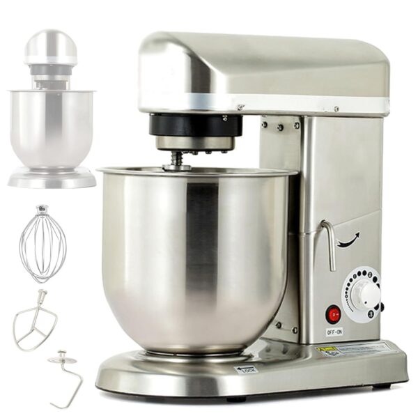 Quixnova Electric Kitchen Stand Mixer - 5L/7L Stainless Steel Bowl with Whisk, Dough Hook, and Beater - Commercial Food Mixer for Cake Shop, Pizza Shop, Restaurant,7L