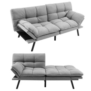 RELAX4LIFE 2-3 Seater Futon Sofa Bed, Convertible Memory Foam Sleeper Couch with Adjustable Backrest & Armrests, Click Clack Sofa bed for Living Room Bedroom Office (Polyester...