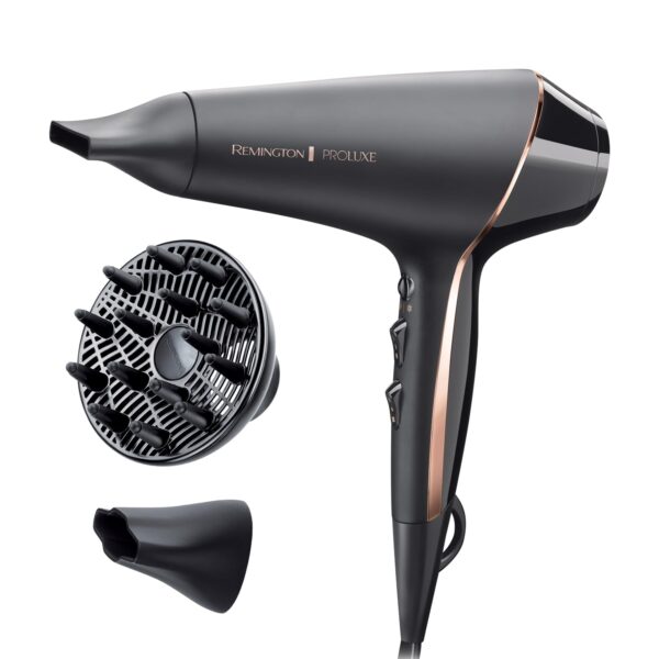 Remington PROluxe Midnight Hair Dryer (OPTIheat Technology for Long-Lasting Results, Ionic Conditioning for Frizz Free Hair, Diffuser, 2 Concentrators, Powerful, Professional,...