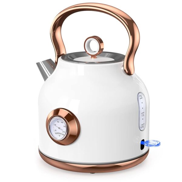 Retro Electric Kettle, 1.7L Stainless Steel Tea Kettle with Large Temperature Gauge, 1500W Fast Heating Hot Water Boiler with LED Indicator, Auto Shut-off & Boil-Dry...