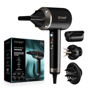 REVAMP Enigma Precision Ionic Hair Dryer, Brushless Motor for Quiet, Powerful, Fast Drying - Lightweight Blow Dryer, Low Noise, Cold Setting - 4 Magnetic Attachments for Salon...