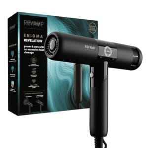 REVAMP Enigma Revelation Ionic Portable Hair Dryer, Brushless Motor for Quiet, Powerful, Fast Drying - Lightweight Blow Dryer, Cold Setting - 3 Magnetic Attachments for Salon...