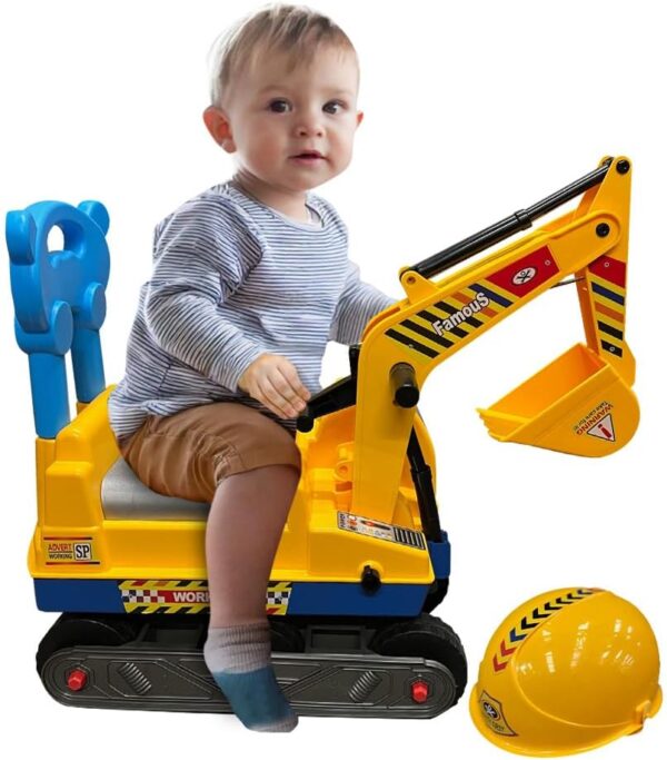 Ride on Excavator Digger - Pretend Construction Play with Manual Shovel | Foot-To-Floor Ride-On Toy Scooter for Kids | Xmas Present with Back Support