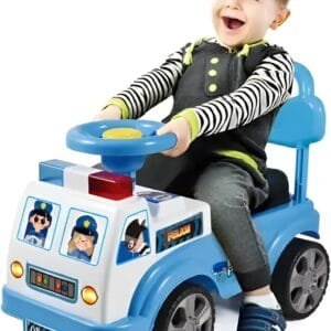 RLS My First Ride on Police Car Kids Toy Car Boys and Girls push Along Toddlers and Infants Walker with Storage