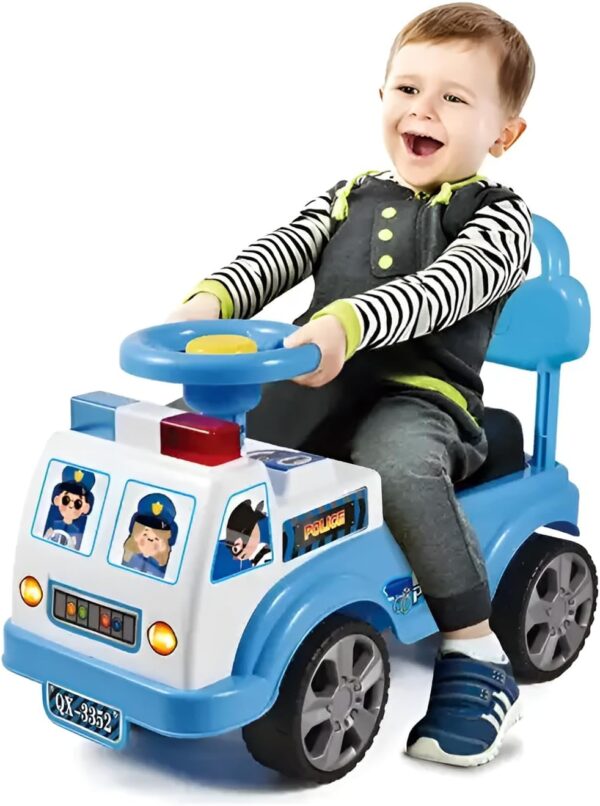 RLS My First Ride on Police Car Kids Toy Car Boys and Girls push Along Toddlers and Infants Walker with Storage