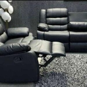 Roma Leather Recliner Sofa with Cupholders - 3+2 Seater Sofa - Black (3+2 Seater) (107)