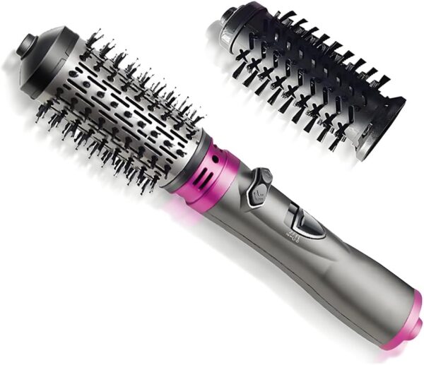 Rotating Hair Dryer Brush, 3-in-1 Hair Dryer Curling Brush, 360° Rotating Hot Air Straightening Brush Set with 2 Brushes, Rotierend Negative Ionen, Grey