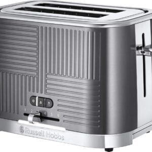 Russell Hobbs 25250 Geo Steel 2 Slice Wide Slot Toaster - Contemporary Design with Faster Toasting Technology, Textured Stainless Steel