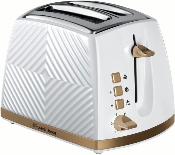 Russell Hobbs Groove 2 Slice Toaster (High Lift, Extra Wide Slots, 6 Browning levels, Frozen/Cancel/Reheat function - Illuminated buttons, Removable crumb tray, 850W, White,...