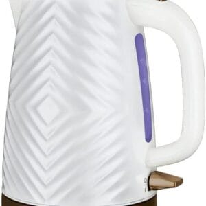 Russell Hobbs Groove Electric 1.7L Cordless Kettle (Fast Boil 3KW, White textured plastic with brushed gold accents, Removable washable anti-scale filter, Push to open lid,...