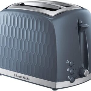 Russell Hobbs Honeycomb 2 Slice Toaster (Extra wide slots, High lift feature, 6 Browning levels, Frozen/Cancel/Reheat function, Removable crumb tray, 850W, Grey textured high...