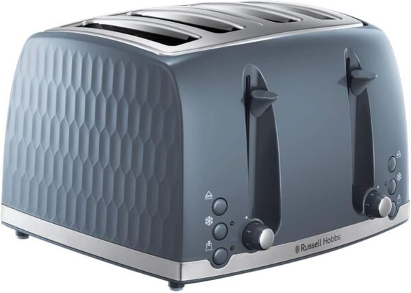 Russell Hobbs Honeycomb 4 Slice Toaster (Independent & Extra wide slots with high lift, 6 Browning levels, Frozen/Cancel/Reheat function, Removable crumb tray, 1500W, Grey...