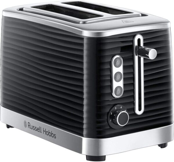 Russell Hobbs Inspire 2 Slice Toaster (Extra wide slots, High lift feature, 6 Browning levels, Frozen/Cancel/Reheat function with Blue LED illumination, 1050W, Black textured...
