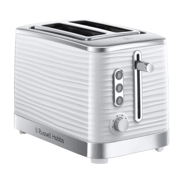 Russell Hobbs Inspire 2 Slice Toaster (Extra wide slots, High lift feature, 6 Browning levels, Frozen/Cancel/Reheat function with Blue LED illumination, 1050W, White textured...