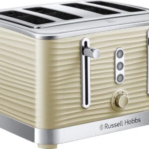 Russell Hobbs Inspire 4 Slice Toaster (Extra wide slots, High lift feature, 6 Browning levels, Frozen/Cancel/Reheat function with Blue LED illumination, 1800W, Cream textured...