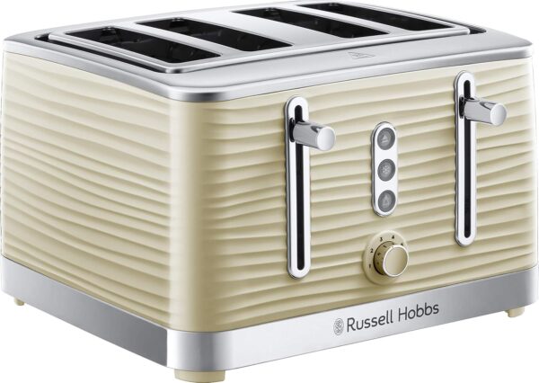 Russell Hobbs Inspire 4 Slice Toaster (Extra wide slots, High lift feature, 6 Browning levels, Frozen/Cancel/Reheat function with Blue LED illumination, 1800W, Cream textured...