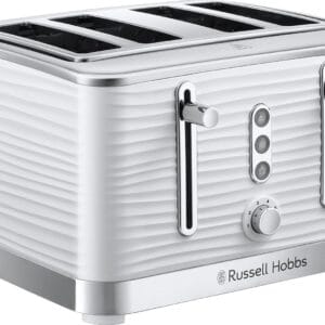 Russell Hobbs Inspire 4 Slice Toaster (Extra wide slots, High lift feature, 6 Browning levels, Frozen/Cancel/Reheat function with Blue LED illumination, 1800W, White textured...
