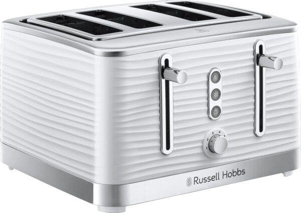 Russell Hobbs Inspire 4 Slice Toaster (Extra wide slots, High lift feature, 6 Browning levels, Frozen/Cancel/Reheat function with Blue LED illumination, 1800W, White textured...