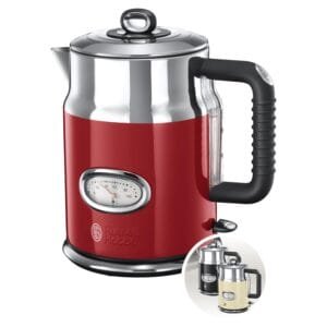 Russell Hobbs Kettle, retro red, 1.7 l, 2400 W, quick cooking function, water temperature display in retro design, filling level marking, optimised pouring spout, vintage 21670-70