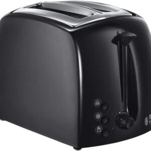 Russell Hobbs Textures 2 Slice Toaster (Extra Wide Slots, 6 Browning levels, Frozen, cancel & reheat function with indicator lights, Removable crumb tray, 850W, Black matt &...