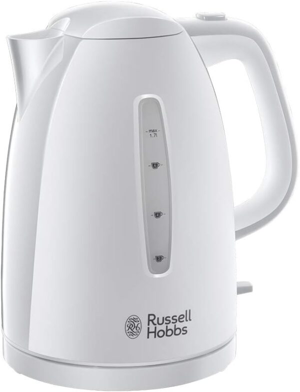 Russell Hobbs Textures Electric 1.7L Cordless Kettle (Fast Boil 3KW, White premium plastic, matt & high gloss finish, Removable washable anti-scale filter, Push to open lid,...