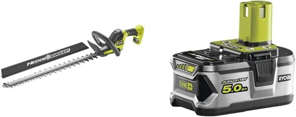 Ryobi RY18HT55A-0 18V ONE+ Cordless 55cm Hedge Trimmer (Bare Tool), 18 V & RB18L50 ONE+ Lithium+ 5.0Ah Battery, 18 V