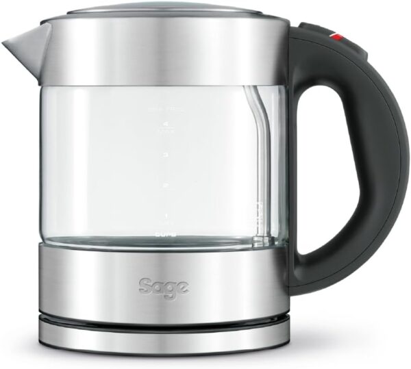 Sage - The Compact Kettle Pure - Quiet and Cordless Electric Kettle - Fast Boil, Easy to Clean Glass - 1 L Capacity, 2400 W - Brushed Stainless Steel