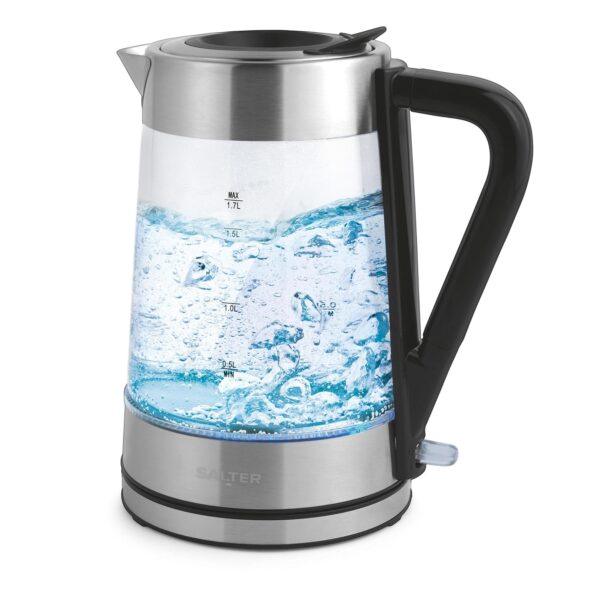 Salter Colour Changing Glass Kettle - 1.7L, LED Illumination From Blue To Red, Easy Fill Water Pressure Lid, Anti-Limescale Filter, BPA-Free, 360° Swivel Base, Boil Dry Sensor,...