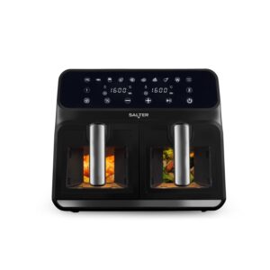 Salter EK5196GW Dual Air Fryer - Clear Viewing Windows, Dual-View Pro, Healthy Fried Foods, Large 2 Drawer Easy Clean Baskets, 10 Cooking Functions, Family Size, Touch Display,...