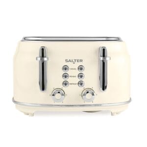 Salter EK5739CRM Retro 4-Slice Toaster – Wide Slots, 6 Browning Levels, Defrost, Reheat, Cancel Functions, Removable Crumb Tray, Extra Thick Bread/Bagels, High-Lift Eject,...