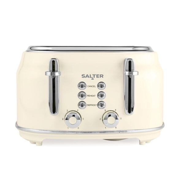 Salter EK5739CRM Retro 4-Slice Toaster – ­Wide Slots, 6 Browning Levels, Defrost, Reheat, Cancel Functions, Removable Crumb Tray, Extra Thick Bread/Bagels, High-Lift Eject,...