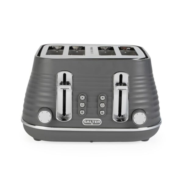 Salter EK5743GRY 4-Slice Wide Slot Toaster – Extra Thick Bread, Bagels, Crumpets, 6 Browning Levels, Removable Crumb Tray, Defrost/Reheat/Cancel, High-Lift Eject, Self-Centring,...