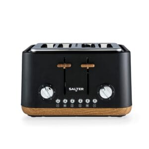 Salter EK5823BLK Toronto 4-Slice Toaster – Wide Slots, 6 Browning Levels, Removable Crumb Tray, Defrost, Reheat, Cancel, Self-Centring Function, High-Lift Eject, 1630 W, Wood...