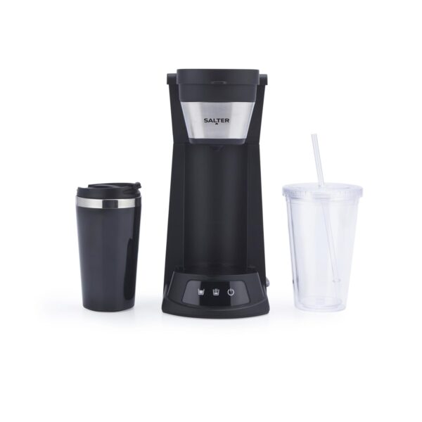 Salter EK6214 2 in 1 Iced Coffee Maker – Cold Brew Espresso Machine, Hot or Cold Function, Includes 420 ml Travel Mug and 440 ml Plastic Cup with Straw, Ground Coffee/Pads,...