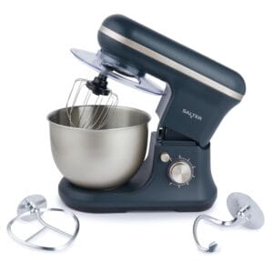Salter Marino Baking Stand Mixer - 6 Speed Kitchen Mixer With Pulse, 5L Stainless Steel Mixing Bowl, Removable Splash Guard, Whisk, Dough and Beater Attachment, 1200W, Blue/Grey