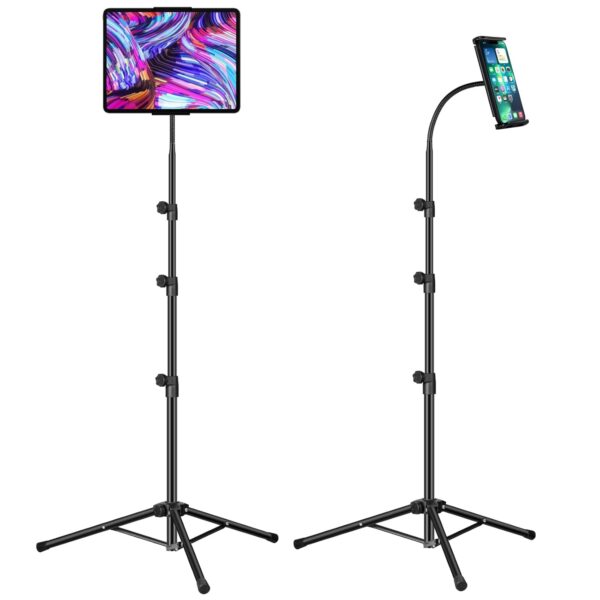 SAMHOUSING Ipad Tripod Stand,Gooseneck 65-inch Floor Stand for Tablet, Floor Stand with 360° Rotating Tripod Mount for iPhone iPad Mini/Air/Pro and All 4.5-12.9 Inch Tablets