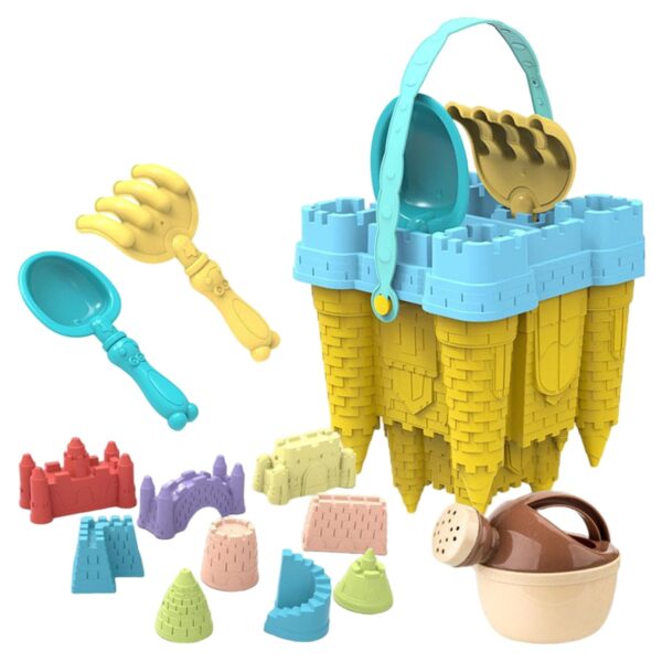 Sand Castle Building Kit, 14Pcs Plastic Beach Toys with Sand Castle Molds Shovel, Portable Sandbox Toys for Kids Gifts