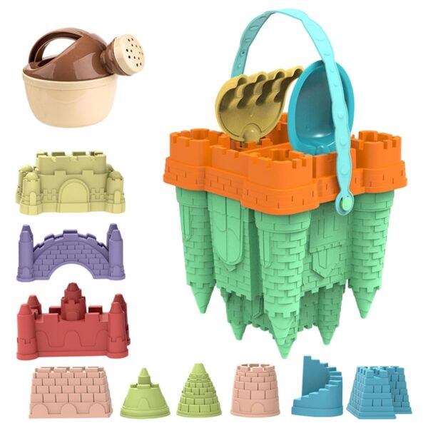 Sand Castle Building Kit 14PCS/Set Plastic Beach Toys with Sand Castle Molds Shovel Portable Sandbox Toys
