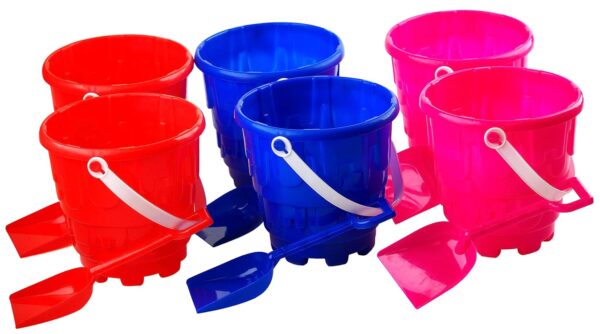 Sand Castle Round Bucket And Spade Beach Toys - Set of 6