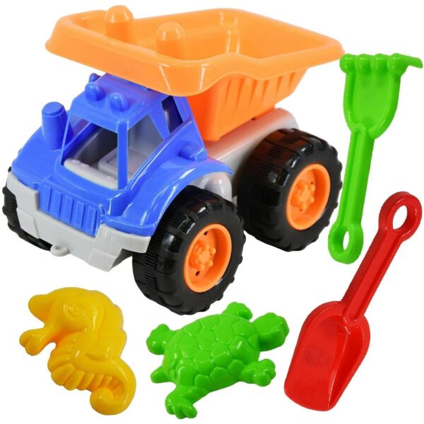 Sand Pit Sand Truck & Accessories Fork Spade Beach Garden Toy Kids Play Set 5 pcs