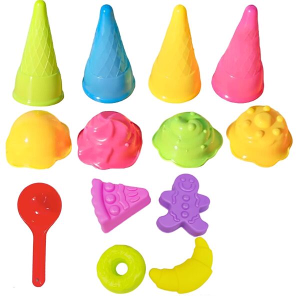 Sand Toys, 13-Piece Ice Cream Sandpit Toys for Kids, Beach Toys for Kids 3-10, Ice Cream Bath Toy, Sand Mold Set for Outdoor and Indoor Play, Durable and Easy to Clean